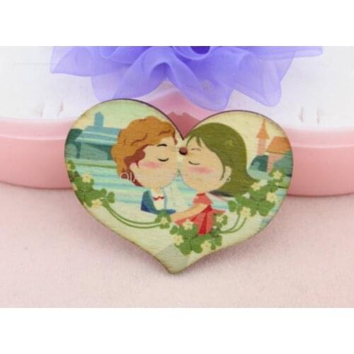 100pcs Large lovely Heart wooden Boy and Girl Cabochons Pendants for diy jewelry,scrapbook,bags,crafts 50mm saying love charm