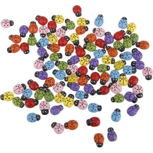 100pcs Mini Ladybugs Shaped Stickers Miniature Ornament DIY Kit For Fairy Garden Dollhouse Plant Decor (Mixed Color)