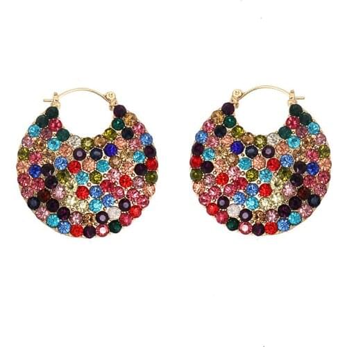 2020 Luxury Full Rhinestone Round Drop Earrings Women Statement Vintage ZA Earrings Fashion Jewelry