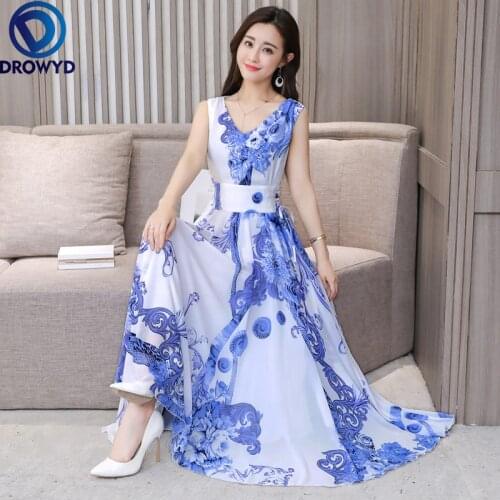 2021 Plus Size Fashion New Boho Yellow Chiffon Beach Dress Women Summer Retro Flower Print V-Neck Tank Pleated Dresses Vestidos