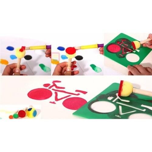 4Pcs/set Kid Sponge Paint Brush Original Wooden Handle Painting Graffiti Early Toy DIY Art Supplies Gifts