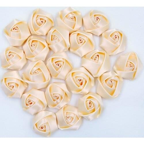 10Pieces/Bag Beige Color Size 3.5cm Satin Ribbon Rose Flower Silk Fabric Flower Handmade DIY Wedding Bouquet Flower Accessories