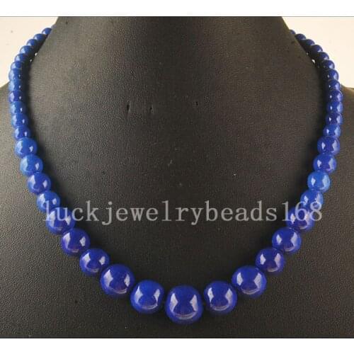 Free shipping Women 6~14mm Fashion Blue Jaspe Round Necklace 17.5" FG6262