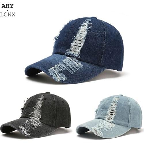 Men Women Baseball Caps Ripped Destroyed Hole Denim Cotton Hats Youth Cool Hip hop Snapback Sun Cap Autumn Street Mens Hat