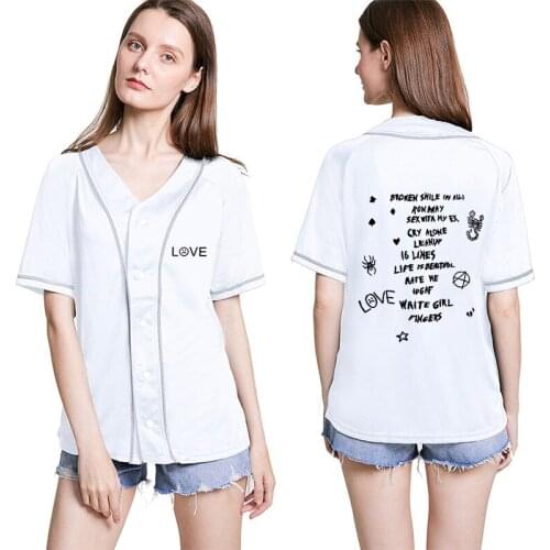 2020 New Lil Peep Baseball Shirt Uniform Button Cardigan Short Sleeve Loose T-shirt Black White Sport Baseball Uniform Top Tees