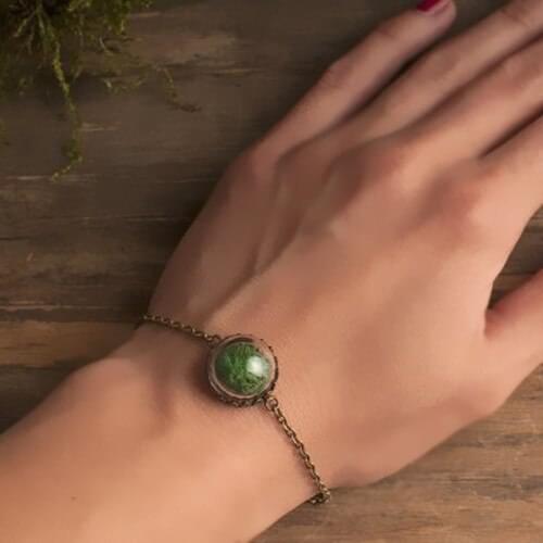 2PCS 15MM real dried dandelion seeds in glass cab bracelet Green Moss Bracelet Wedding Jewelry For women
