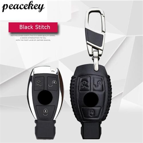 Peacekey Leather Cover Car Key Set Case Sticker For Benz Cla A180 A200 A260 A Class Keychain Keyring 3 Button Leather Key Holder