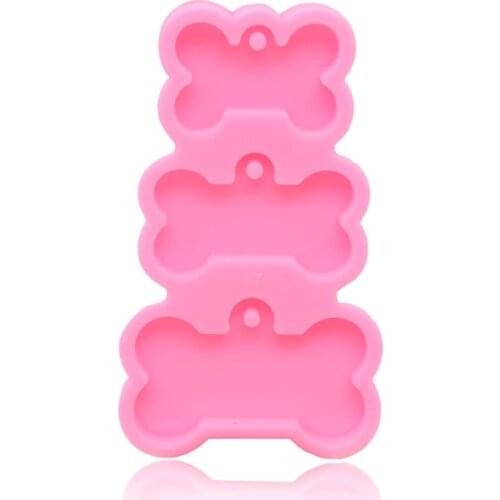 3-Cavities Pet Dog Tag Bone Shaped Keychain Epoxy Resin Mold Charm Jewelry Pendants Silicone Mould DIY Decoration Tool