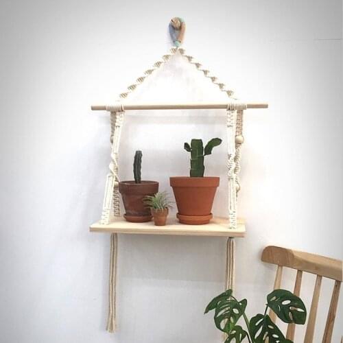 Cilected Woven Cotton Macrame Tapestry Wall Hanging Shelf Wood Swing Hanging Rope Wall Shelf Storage Plant Shelf Home Decoration