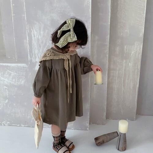 2021 Spring New Arrival Girls Long Sleeve Princess Dress Kids Korean Design Cotton Dress with Collar Children Clothes