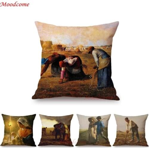 Jean Francois Millet Pastoral Realism Oil Painting The Gleaners Harvest Home Decoration Art Pillow case Linen Sofa Cushion Cover