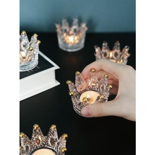 2pcs Crystal Candlestick Candle Decoration Cup Crown Glass Candle Cup Candlelight Dinner