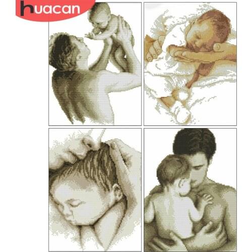 HUACAN Full Drill Square Diamond Painting 5D Portrait DIY Diamond Embroidery Father And Baby Home Decoration