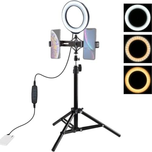 PULUZ PKT3037 6.2 Inch USB Video Ring Light with 70cm Tripod Light Stand Dual Phone Clip for Tik Tok Youtube Live Streaming