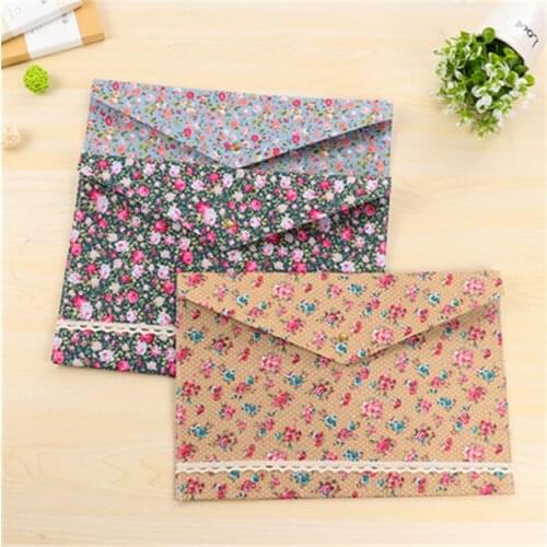 Korean cute A4 paper bag cloth fresh storage bag elegant floral folder button Wholesale price office & school stationery