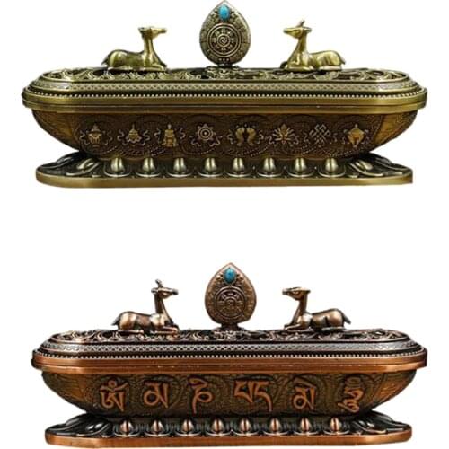 2Pieces Tibet Tibetan Alloy Incense Stick Censer Burner Box Metal Storage Compartment