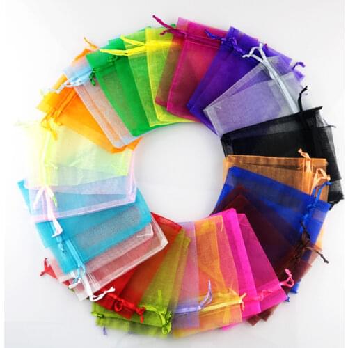 New 10Pcs (9 sizes )Organza Bags Wedding party Pouches Nice Gift Bag 21 Colors Selection Jewelry packaging Transparent Gauze Bag