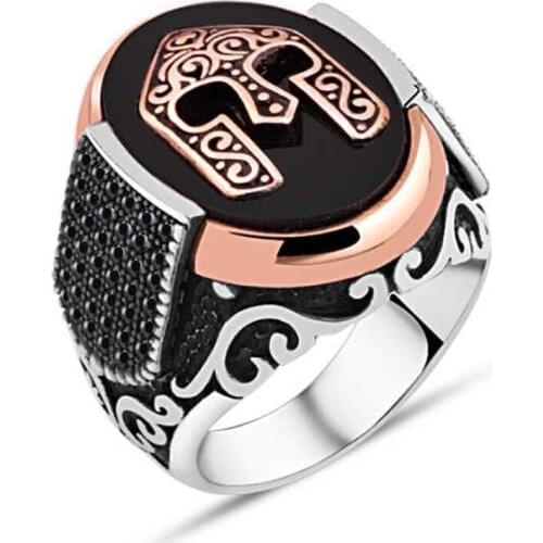 Onix Stone Above Helmet Edge Tiny Black Zircon Silver Men Ring