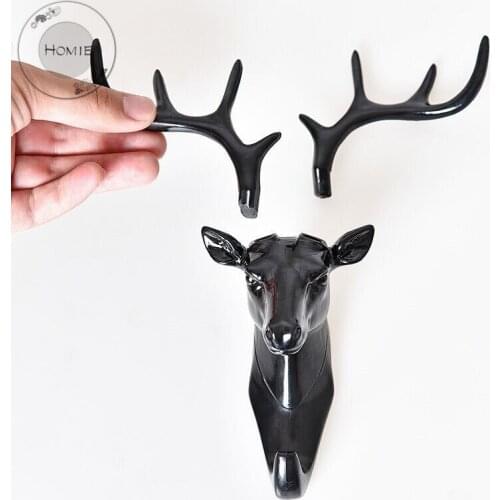 HOMIE Wall Hanging Hook Holder Vintage Deer Head Antlers Deer Horns Key Hanger Rack Wall Decoration Wall Bag Keys Sticky Holder