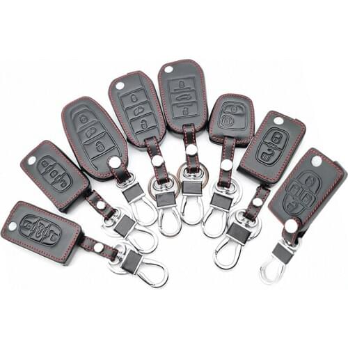 Genuine Leather Car Key Case Cover For Peugeot 107 206 207 208 306 307 308 407 408 508 RCZ For Citroen C2 C3 C4 C5 Key Bag shell