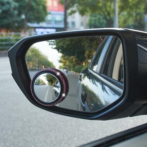 Newest Upgrade Blind Spot Mirror, Round HD Glass Convex ABS Rhinestone Frame Wide Angle Rear View Mirror For All Universal Vehic