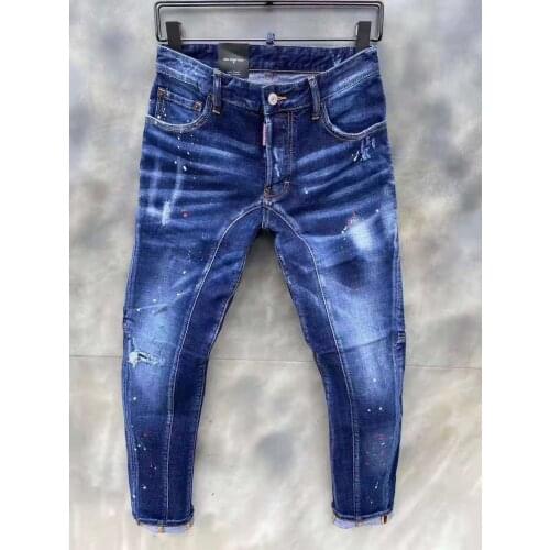 2021 new mens ripped fashion slim-fit point paint stretch jeans T124