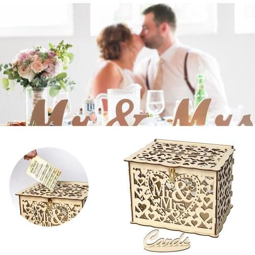New Diy Wooden Card Box For Mr. And Mrs. Wedding Supplies Sign-in Box Wooden Wedding Card Box