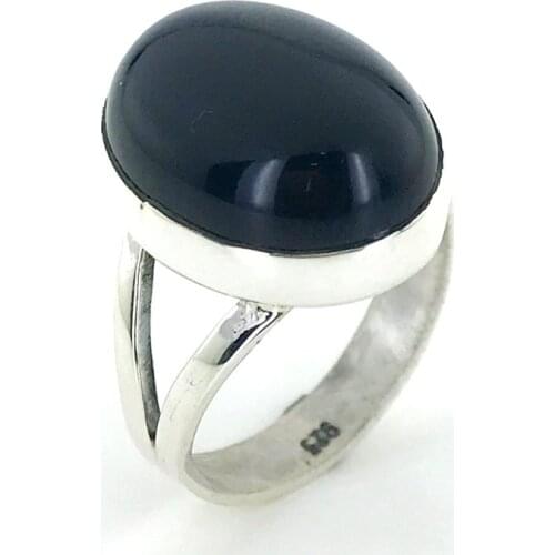 Oval Oltu Stone Handwork Simple Plastering Silver Ring