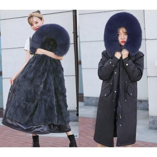 Women Winter Jacket Real Fur Coat Long Parka waterproof women coat Natural fox Fur Collar Thick Warm Real Rex rabbit hair Liner