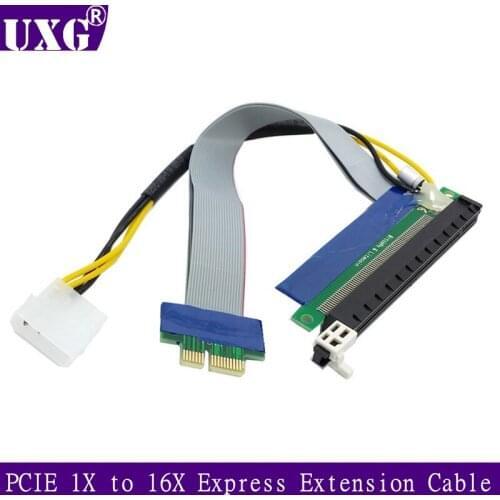 PCIE 1X to 16X Express Slot Riser Card Extender Extension Ribbon Flexible With 4Pin Power Cable