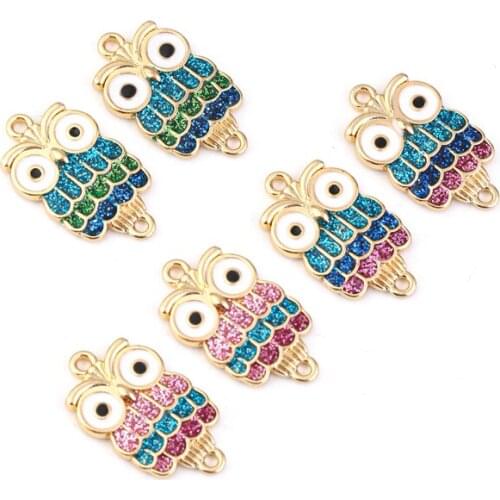 Xinyao 10Pcs/lot Colorful Owl Charms Alloy Gold Tone Birds Pendant Necklace Bracelet Jewelry Making Accessory