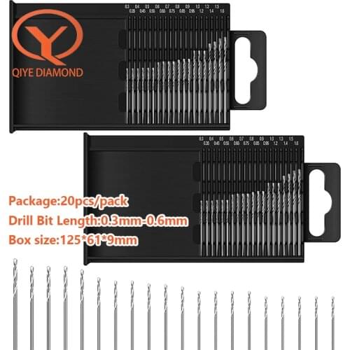 Qiye 20pcs/set 0.3mm-1.6mm Mini High Speed Steel Twist Drill Bit Set Micro HSS drill bit bits woodworking set with Case