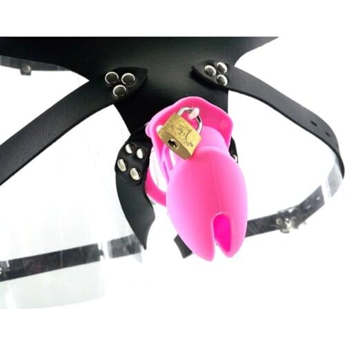 Pink Strap On Chastity Cages Silicone CB6000S CB6000 with 5 Base Ring Cock Cage Chastity Bondage Devices Sex Toy for Men G7-2-35