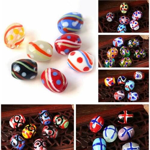 Handmade Spots & Lace Patterns 15x13mm Oval Lampwork Glass Loose Beads for Jewelry Making DIY Crafts Findings