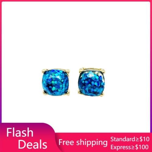 14 Colours Rainbow Square Glitter Stud Earrings Fashion Resin Opal Earings Gold Color Brand Jewelry Women Wedding Party Gift