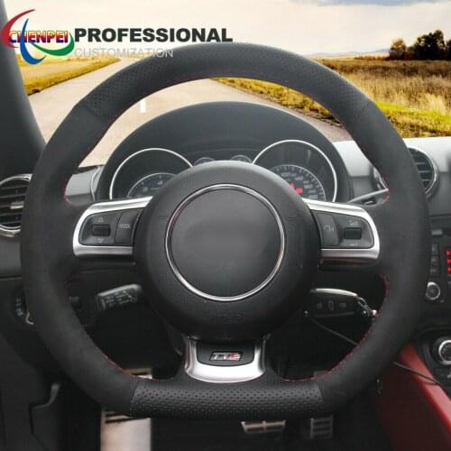 DIY Hand-Sewn Non-Slip Black Leather Suede Car Steering Wheel Cover For Audi TT 2008-2015 R8 TTS Car Interior Accessories