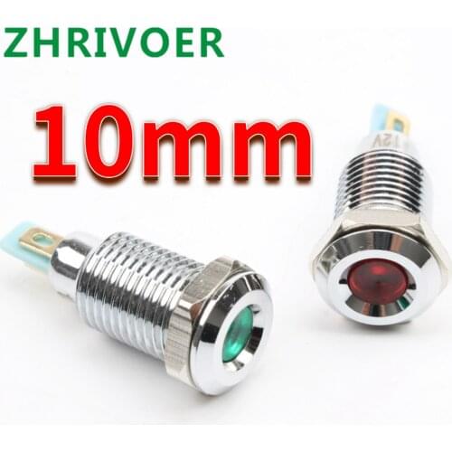1pcs 10mm 6V 12V 24V 220vConcave head LED Metal Indicator light 10mm waterproof Signal lamp red yellow blue green white