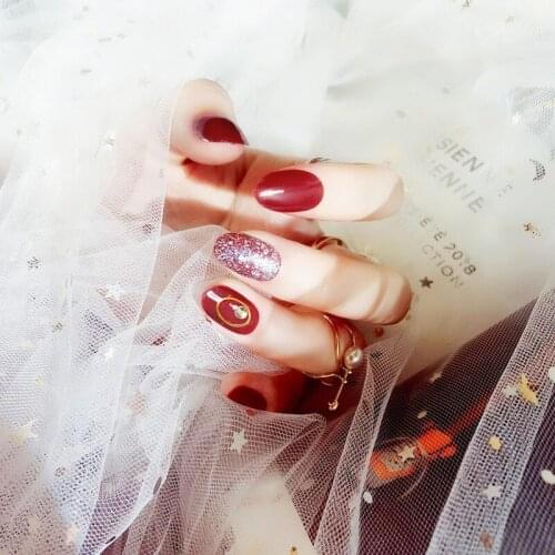 High Quality Fashion Bridal Wine Red Fake Nails 24pcs/box Nail Decoration Accessories Supplies