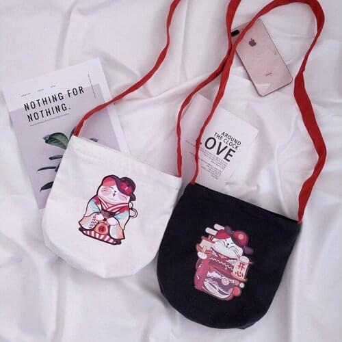 Youda Japanese Cartoon Printing little Lucky Cat Canvas Womens Messenger Bag Cute kawaii Shoulder Bags Shopper Female Phone Beg