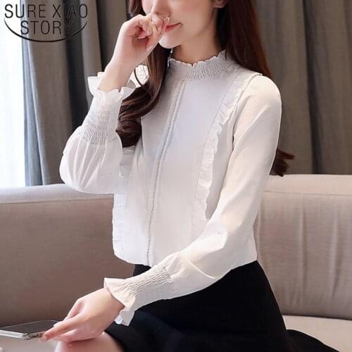 2020 spring new long sleeve ruffled white womens shirt solid blouse women Womens Tops and Blouses Blusas Mujer De Moda 8396 50