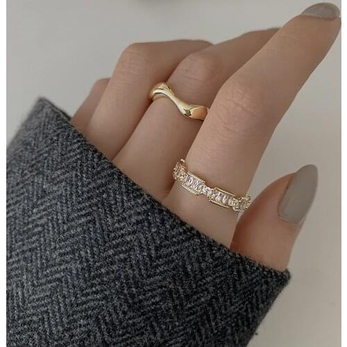 MENGJIQIAO Korean Delicate Square Zircon Rings For Women Lady Irregular Metal Adjustable Ring Fashion Luxury Jewelry Gifts