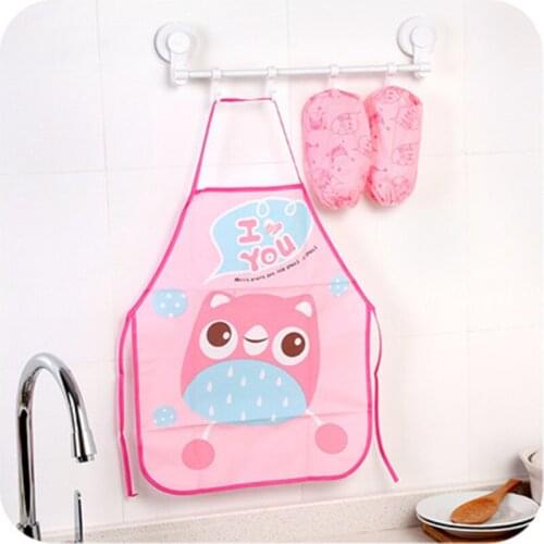 1Set Kitchen DIY Child Kid Cartoon Apron Cuff Kit Kitchen Art Baking Painting Pinafore+Arm Sleeve PE PVC Waterproof Aprons