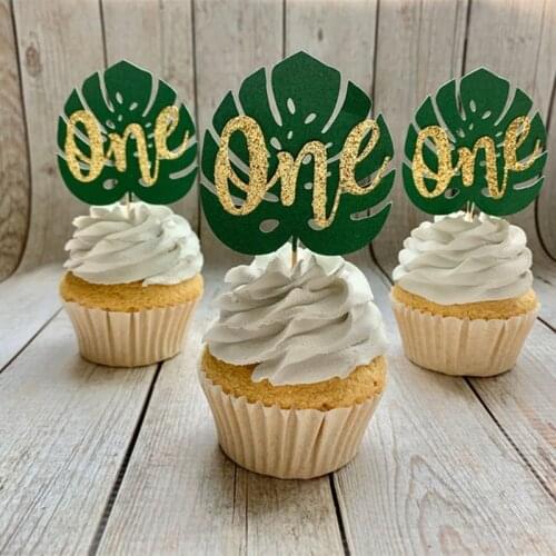 10pcs 1st Birthday Cake Toppers Cupcake Topper Jungle Wild One Kids 1 Year First Birthday Party DIY Cake Decoration Baby Shower