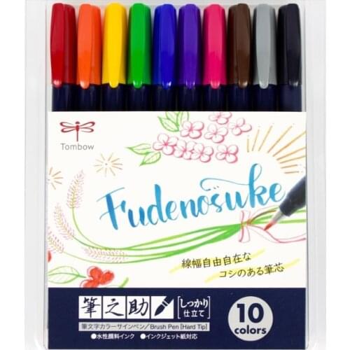 10pcs/set JAPAN TOMBOW Fudenosuke Brush Pen 10 color marker pen hard Marker zig calligraphy pen School supplies kawaii