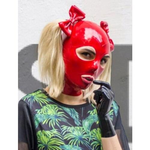 100% Latex Hood Mask Rubber Women Mask with Hair and Zip on Back for Party
