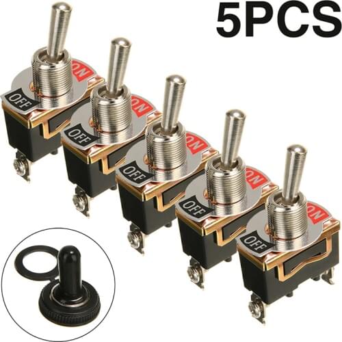 Mayitr 5pcs Power SPST Rocker Switch 2 Pin Heavy 15A 250V ON/OFF Rocker Toggle Switch with Waterproof Boot Cap