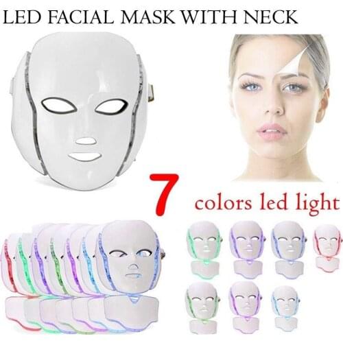7 Color LED Facial Neck Mask EMS Microelectronics LED Photon Mask Wrinkle Removal Skin Rejuvenation For Face and Neck Beauty