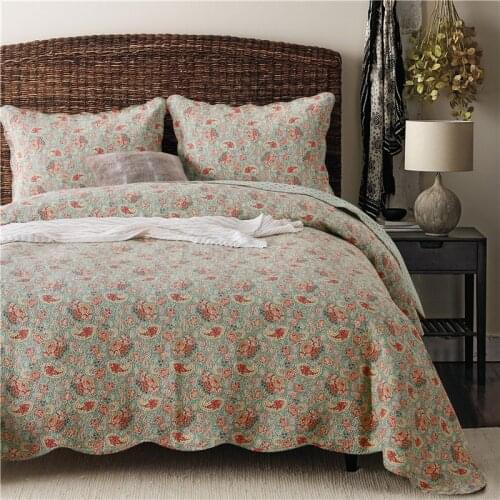 American Quality Vintage Printed Quilt Set 3PCS bedding Washed Cotton Quilts Bed Covers Bedspread AB-Side King Size Coverlet