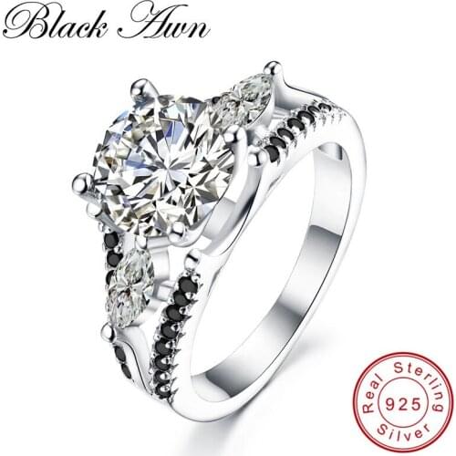 [BLACK AWN] Neo-Gothic 4.3g 925 Sterling Silver Jewelry Trendy Wedding Rings for Women Engagement Ring Femme Bijoux Bague C138