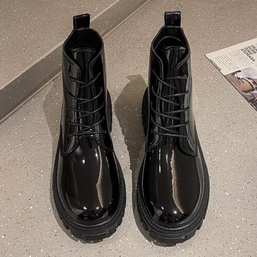 Black Patent Leather Boots For Women Lace Up Platform Winter Keep Warm Non Slip Short Ladies Ytmtloy Botines De Mujer Round Toe